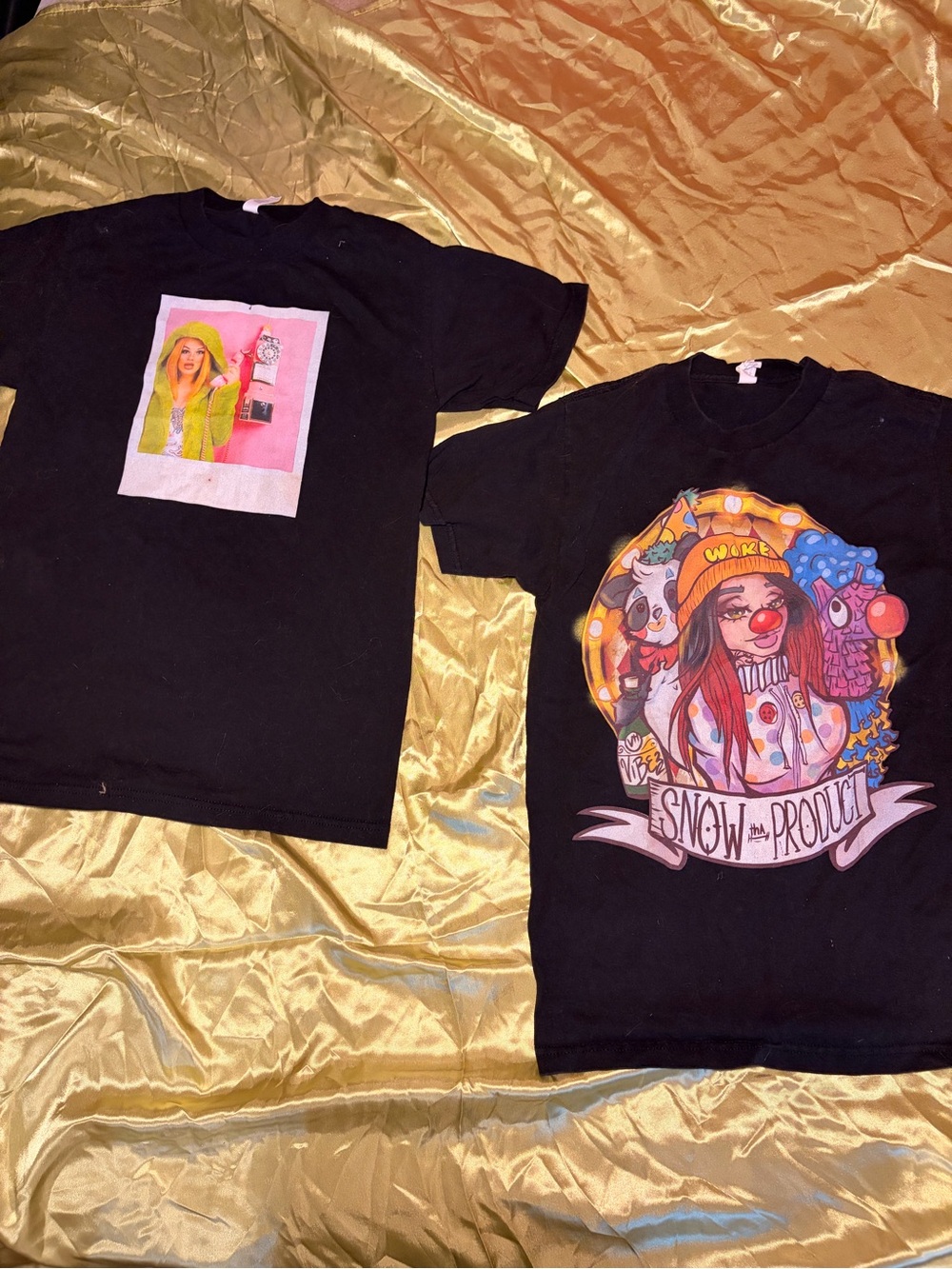Snow tha product merch Black Graphic Tee with Colorful Snow-Themed Print